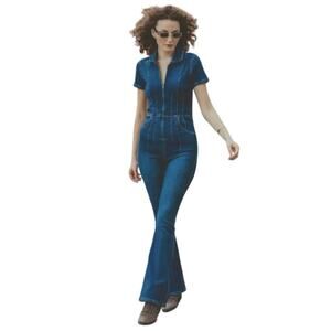 Denim Obsessed Wide Leg Jumpsuit Romper Sz L